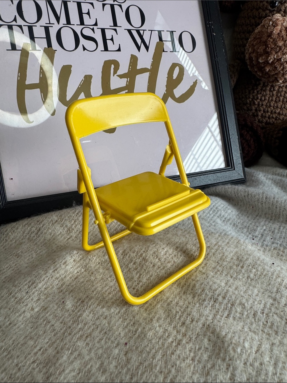 Yellow Folding Mini Chair phone holder